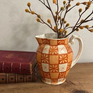 Vintage Orange Patterned Ceramic Pitcher